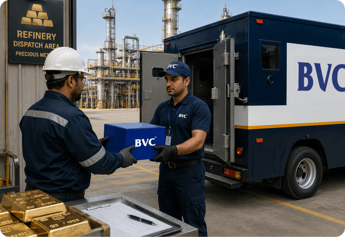 BVC armoured bullion transport vehicle and gold bars