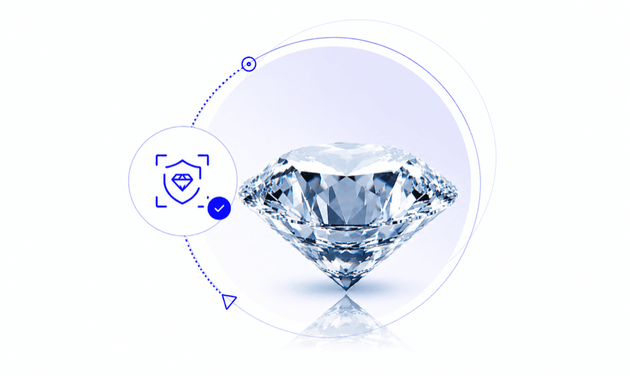 A cut diamond ringed by a secure-custody scan motif