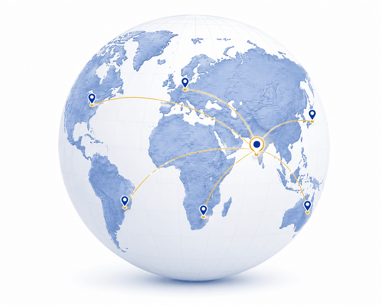 A globe showing BVC's secure network linking Mumbai with Antwerp, New York, Dubai, Hong Kong and more
