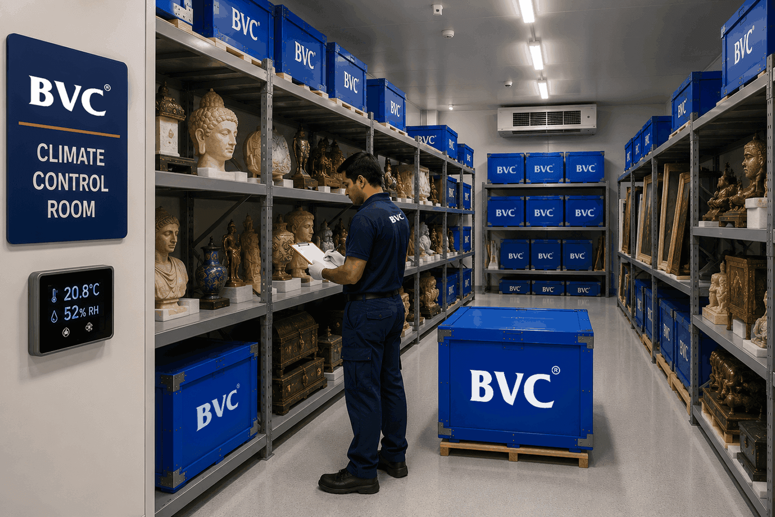 BVC officer logging artworks into secure climate-controlled storage vault