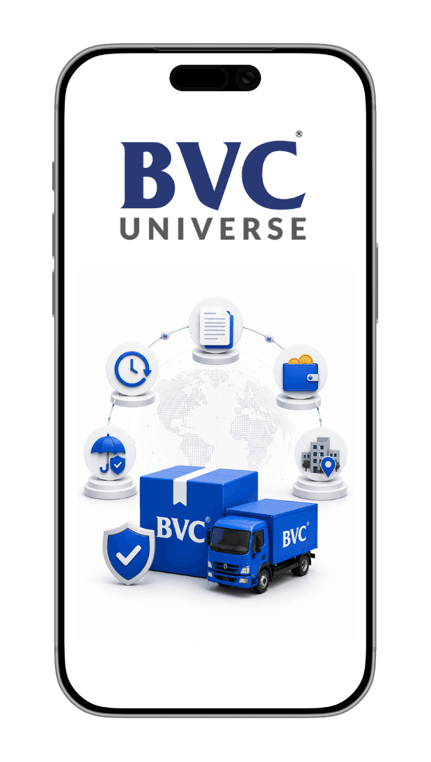 BVC Universe app — feature overview with wallet, coverage and tracking