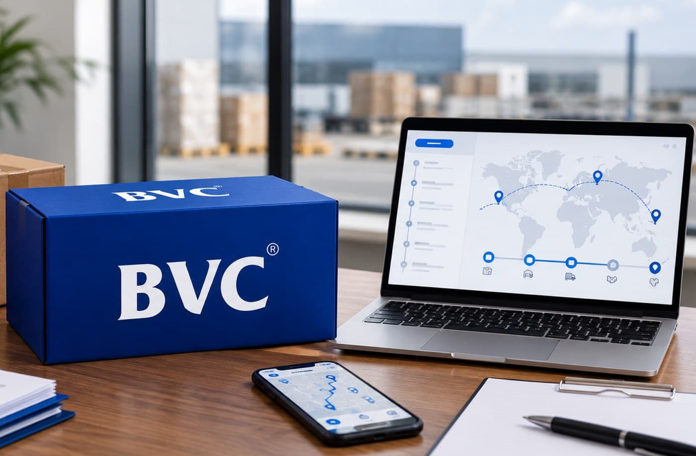 BVC secure shipping flow: BVC packs and insures, then hands off to UPS