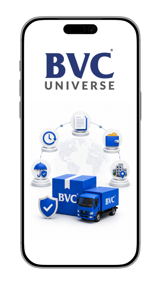 BVC Universe app — feature overview with wallet, coverage and tracking